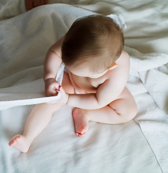 Baby in bed at home — Stock Photo, Image