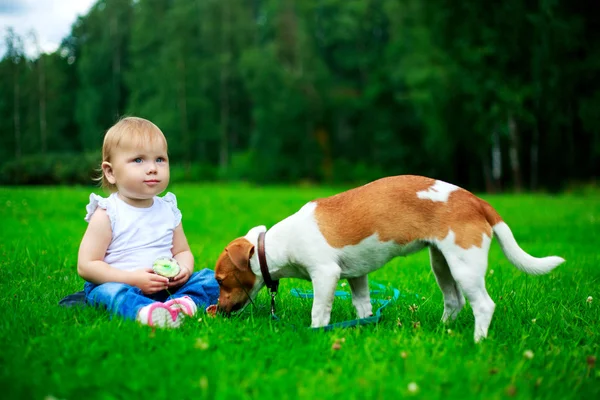 Bir köpek bebekle — Stok fotoğraf