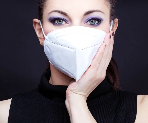 Woman Wearing Face Mask Closeup Epidemia Concept — Stock Photo, Image