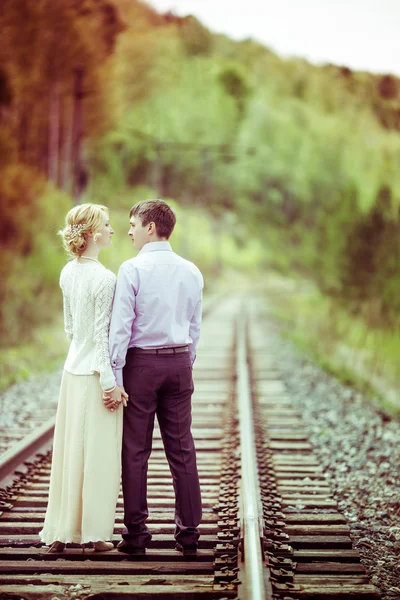 Couple on the railway — Stock Photo, Image