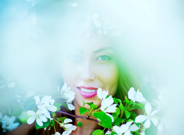 Woman with apple tree — Stock Photo, Image