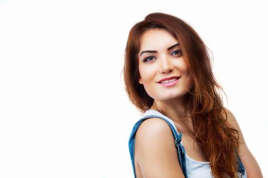 gülümseyen kadın, stüdyo arka plan