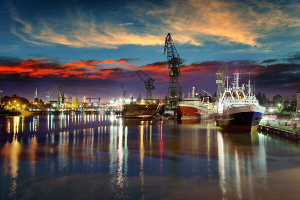 Shipyard at night