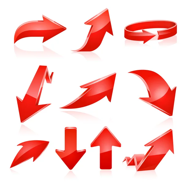 Icona freccia rossa impostata. Vettore — Vettoriale Stock