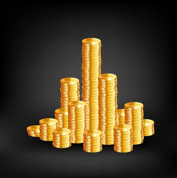 Münzen auf schwarzem Hintergrund. Vektor — Stockvektor