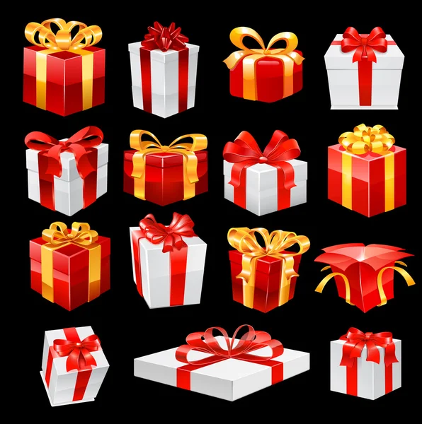 Bunch of gift boxes with ribbons. Vector — Stock Vector
