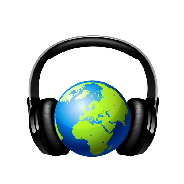 Globe with headphones — Stock Vector