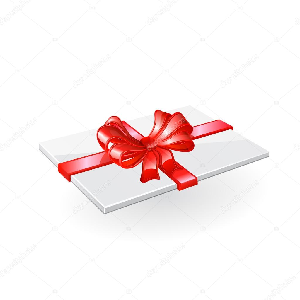 Envelope with red ribbon and bow.