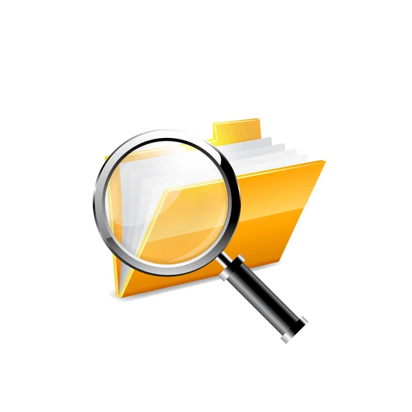 Yellow folder icon and magnifying glass — Stock Vector