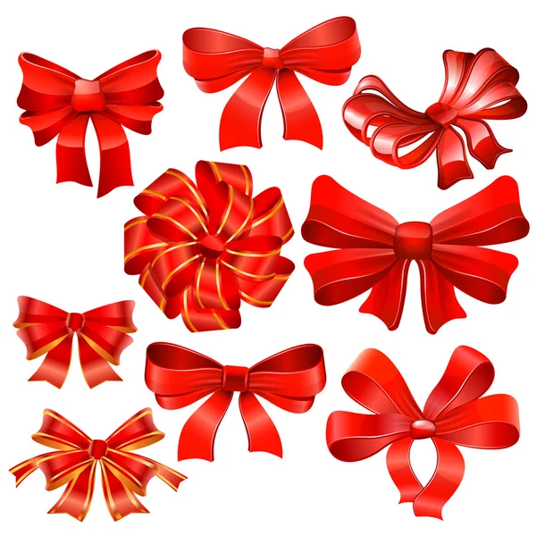 Ensemble de noeud cadeau rouge avec rubans . — Image vectorielle