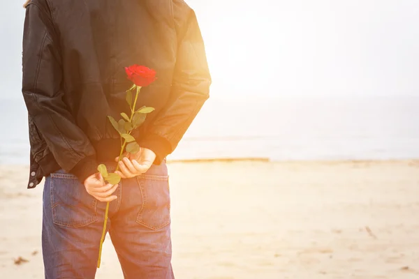 Uomo con una rosa alle spalle — Foto Stock