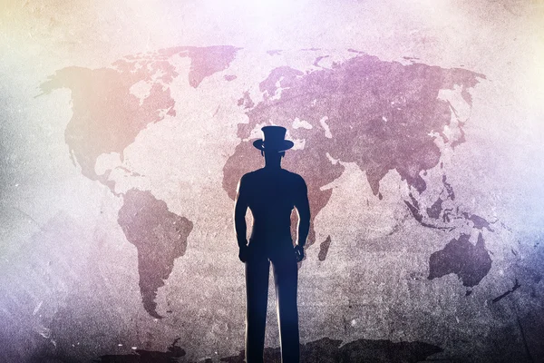 Silhouet van een man in hat — Stockfoto