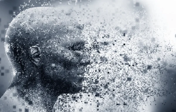 Face with pixel dispersion effect — 图库照片