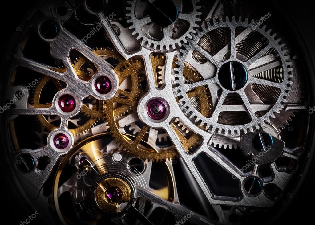 Заводной шестерни на часах. Механические часы арт. Сложные шестерни. Отлаженный механизм
