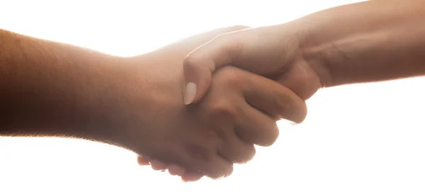 Candid handshake on white — Stock Photo, Image