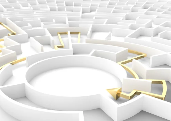 Gold arrow going through maze — Stock Photo, Image