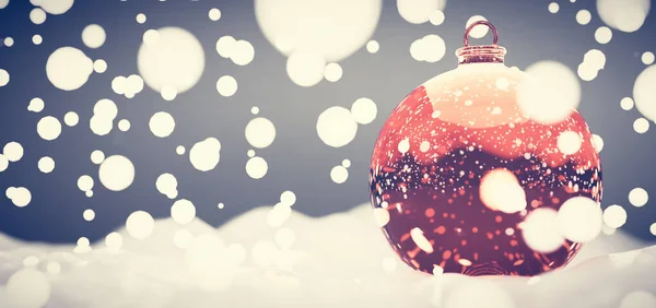 Rood Glazen Bal Sneeuw Glitterlichten Achtergrond Illustratie — Stockfoto