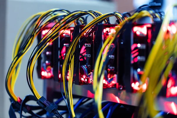 Bitcoin Criptomoeda Mineiro Computador Mineração Close Várias Gpu — Fotografia de Stock