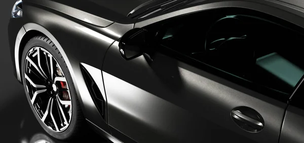 Детальний Знімок Сучасного Чорного Автомобіля Преміум Класу Студійному Світлі Сучасний — стокове фото
