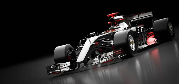 Fast F1 car on black background. Formula one racing sportscar. 3D illustration.