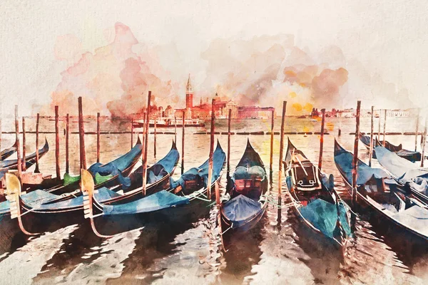 Foto Góndolas Gran Canal Venecia Italia Con Efecto Pintado Mano — Foto de Stock