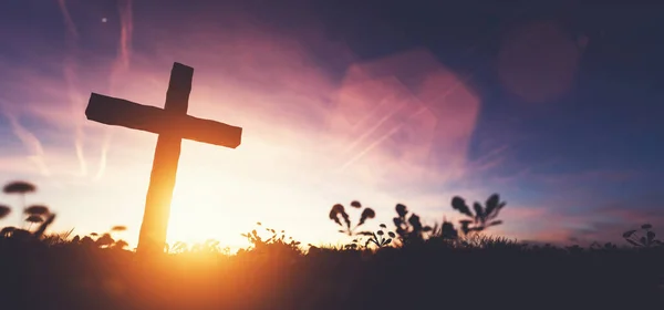 Cruz Pôr Sol Religião Símbolo Cristão — Fotografia de Stock