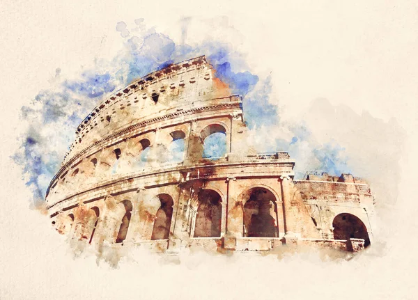Akvarellmålning Colosseum Rom Italien Konstnärlig Bild — Stockfoto