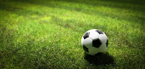 Football Soccer Ball Grass Field Spotlight — Stock Photo, Image