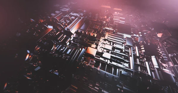 Çeşitli Motor Mekanik Teknik Unsurlara Sahip Siberpunk Steampunk Endüstriyel Arka — Stok fotoğraf