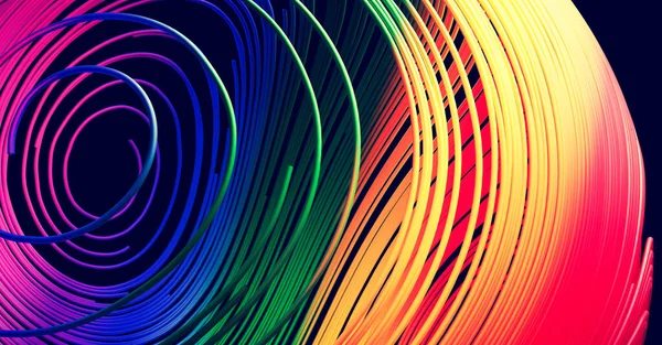 彩虹背景下的抽象线球 3D插图 — 图库照片