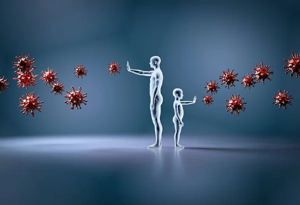 Nsan Çocuk Coronavirus Covid Dan Korur Dokunulmazlık Illüstrasyon — Stok fotoğraf