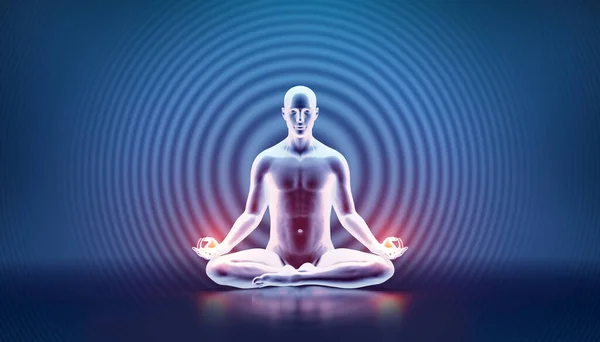 男心と体のマインドフルネス ヨガ瞑想 禅のエネルギーと精神的な幸福 3Dイラスト — ストック写真