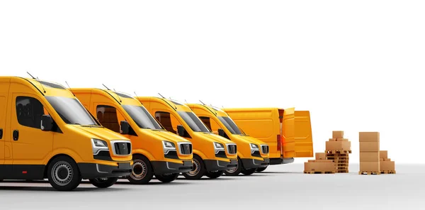 Entrega Paquetes Camiones Transporte Furgonetas Blanco Transporte Industria Naviera Ilustración —  Fotos de Stock