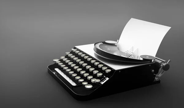 Retro Vintage Typewriter Blank Piece Paper Monochrome — Stock Photo, Image