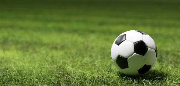 Football Soccer Ball Grass Field Spotlight — Stock Photo, Image