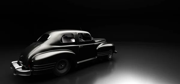 Voiture Rétro Classique Sur Noir Véhicule Ancien Illustration Design Sans — Photo