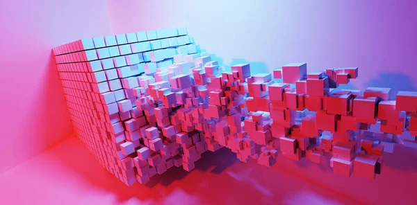 Abstrakcyjne Kostki Płyną Neonowym Tle Światła Tło Muzyczne Tapety Ilustracja — Zdjęcie stockowe