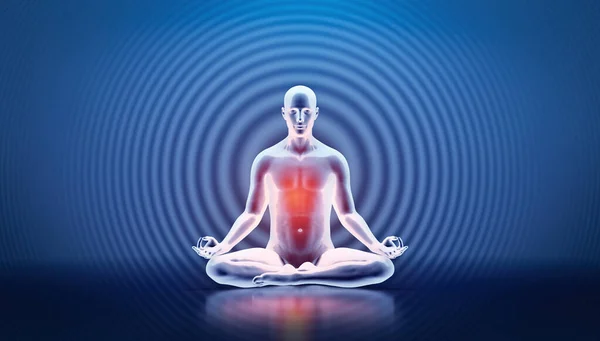 Man mind and body mindfulness. Yoga meditation - zen energy and spiritual wellbeing. 3D illustration