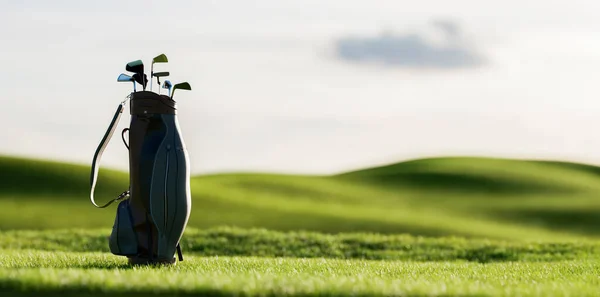 Golfschläger Der Tasche Golfplatz Resort Bei Sonnenuntergang — Stockfoto