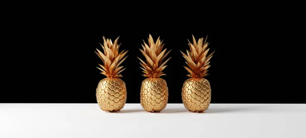 Décoration Ananas Sur Noir Rendu — Photo