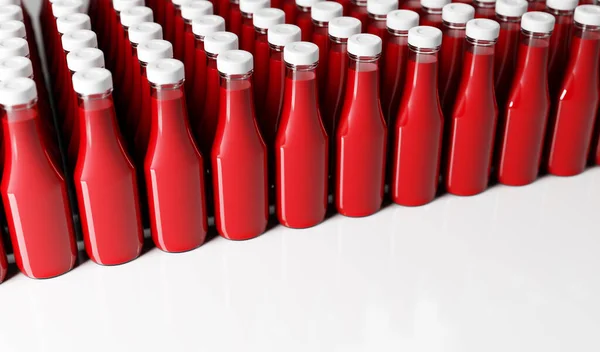 Μπουκάλια Κέτσαπ Στη Σειρά Απεικόνιση — Φωτογραφία Αρχείου
