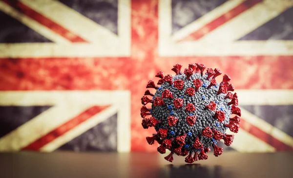 Ngiliz Bayrağında Coronavirus Covid Büyük Britanya Virüs — Stok fotoğraf