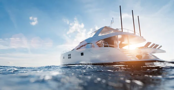 Katamaran Jacht Motorowy Oceanie Słoneczny Dzień — Zdjęcie stockowe