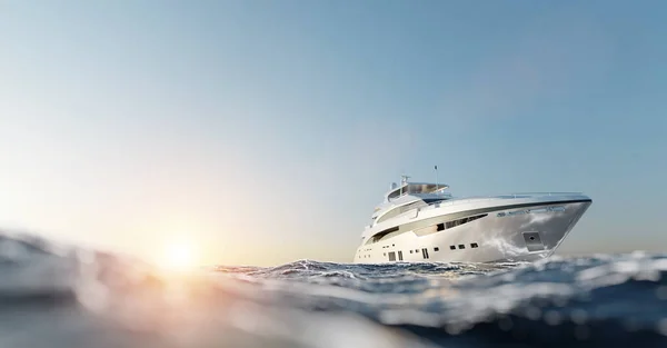 Luksusowy Jacht Motorowy Oceanie Słoneczny Dzień — Zdjęcie stockowe