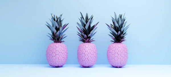 菠萝漆成淡淡的色彩装饰 3D渲染 — 图库照片