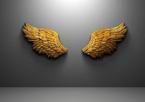 Χρυσά Φτερά Αγγέλου Στον Τοίχο Πρότυπο Φωτογραφίας — Φωτογραφία Αρχείου