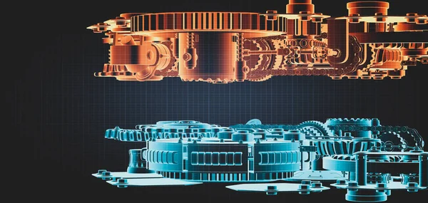 歯車や歯車機構とエンジン設計のブループリントプロジェクト — ストック写真
