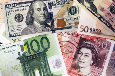 Mix of currencies banknotes clipart