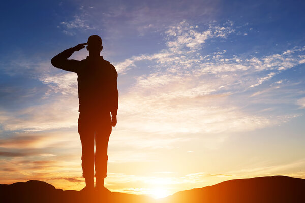 Soldier salute. Silhouette Royalty Free Stock Images
