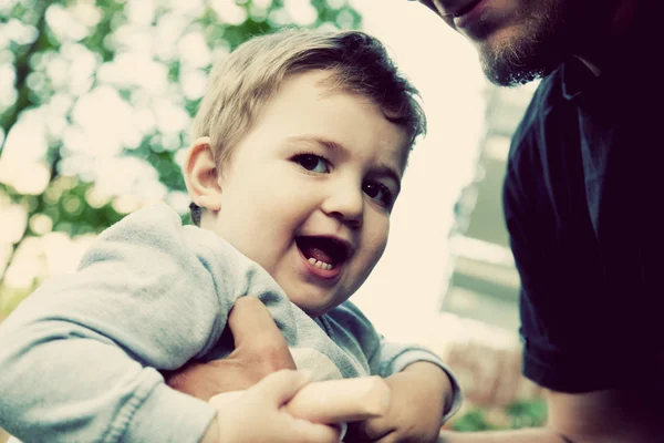 Son with father, happy moments — Stock Photo, Image